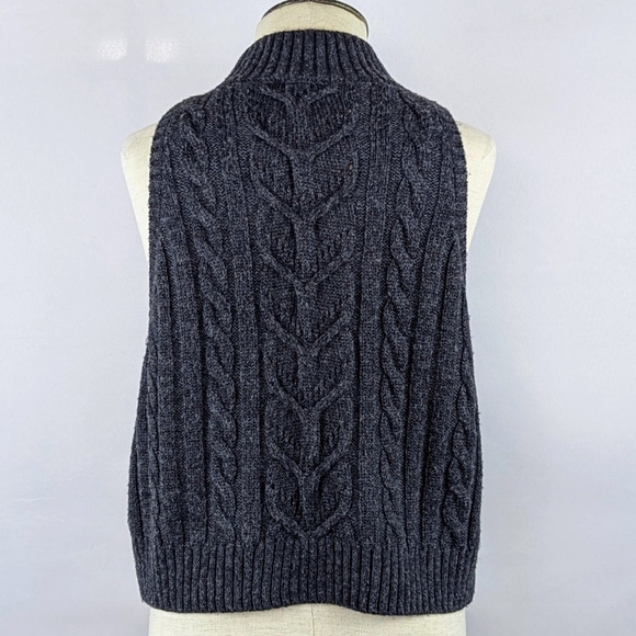 L'AGENCE Bellini Sweater Mock Neck Sleeveless Metallic Cable Knit Charcoal L NWT - Picture 8 of 14